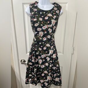 Lord & Taylor Black Floral Cotton Dress-size 6